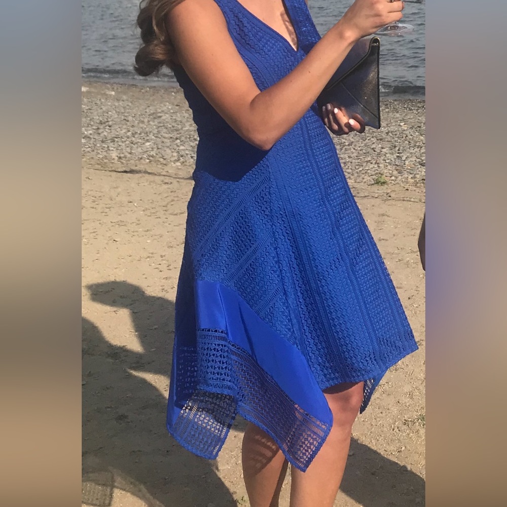 Beautiful royal blue laser cut out dress.